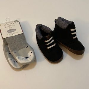 Carters Baby Boy Soft Swede Booties And Bon Bebe Slipper Socks Size 6-12M